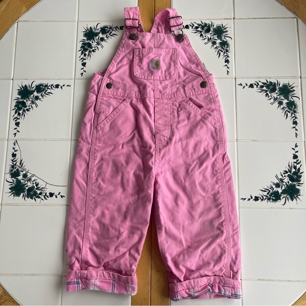 Carhartt Pink Overalls Toddler 2T Heart Buttons Bibs 100% Cotton Canvas Workwear